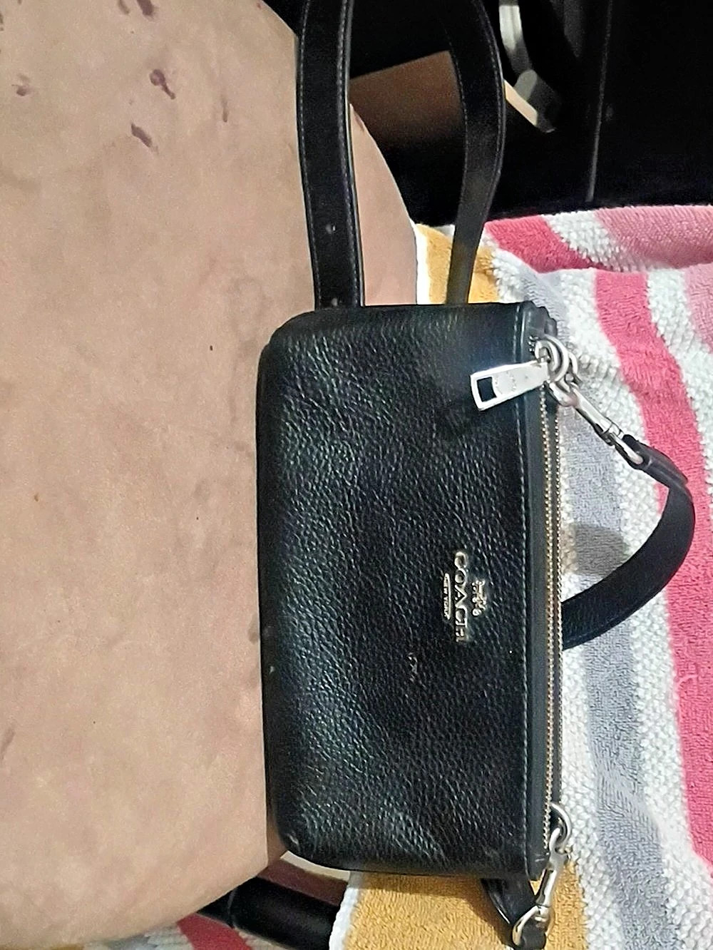 Coach Double Zip Wallet Black Crossbody Bag